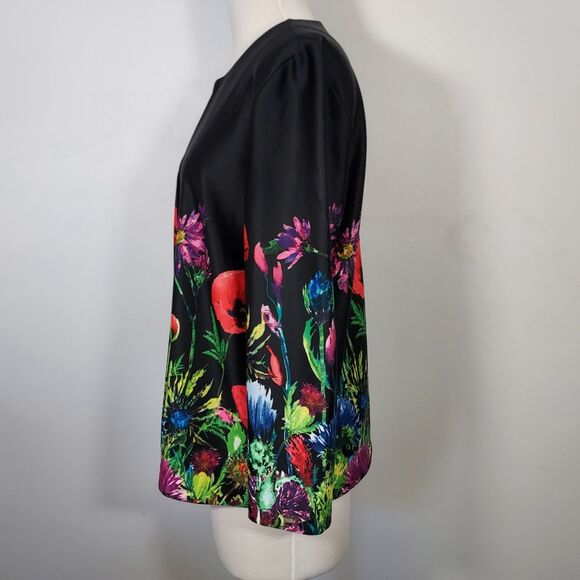 Peck and Peck Cardigan Jacket Black Floral Colorful Long Sleeve Womens Large - Picture 5 of 14
